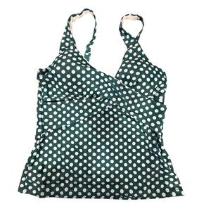 Polka Dot Woman’s Tankini  Swimsuit Top Green White Size Large